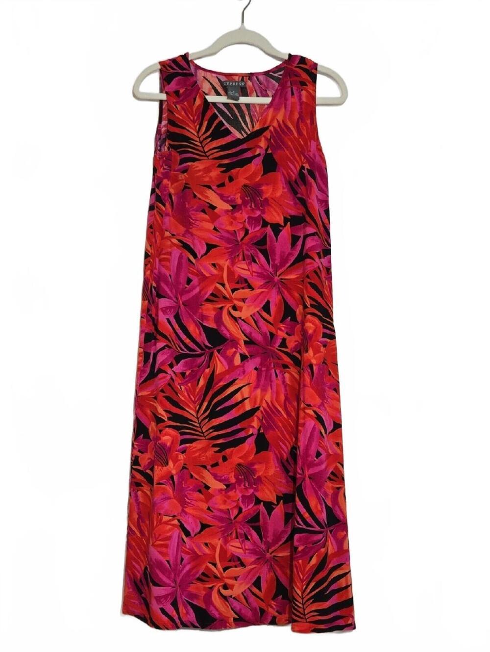 Cypress Pink & Red Sleeveless Tropical Floral Maxi Dress Size Small